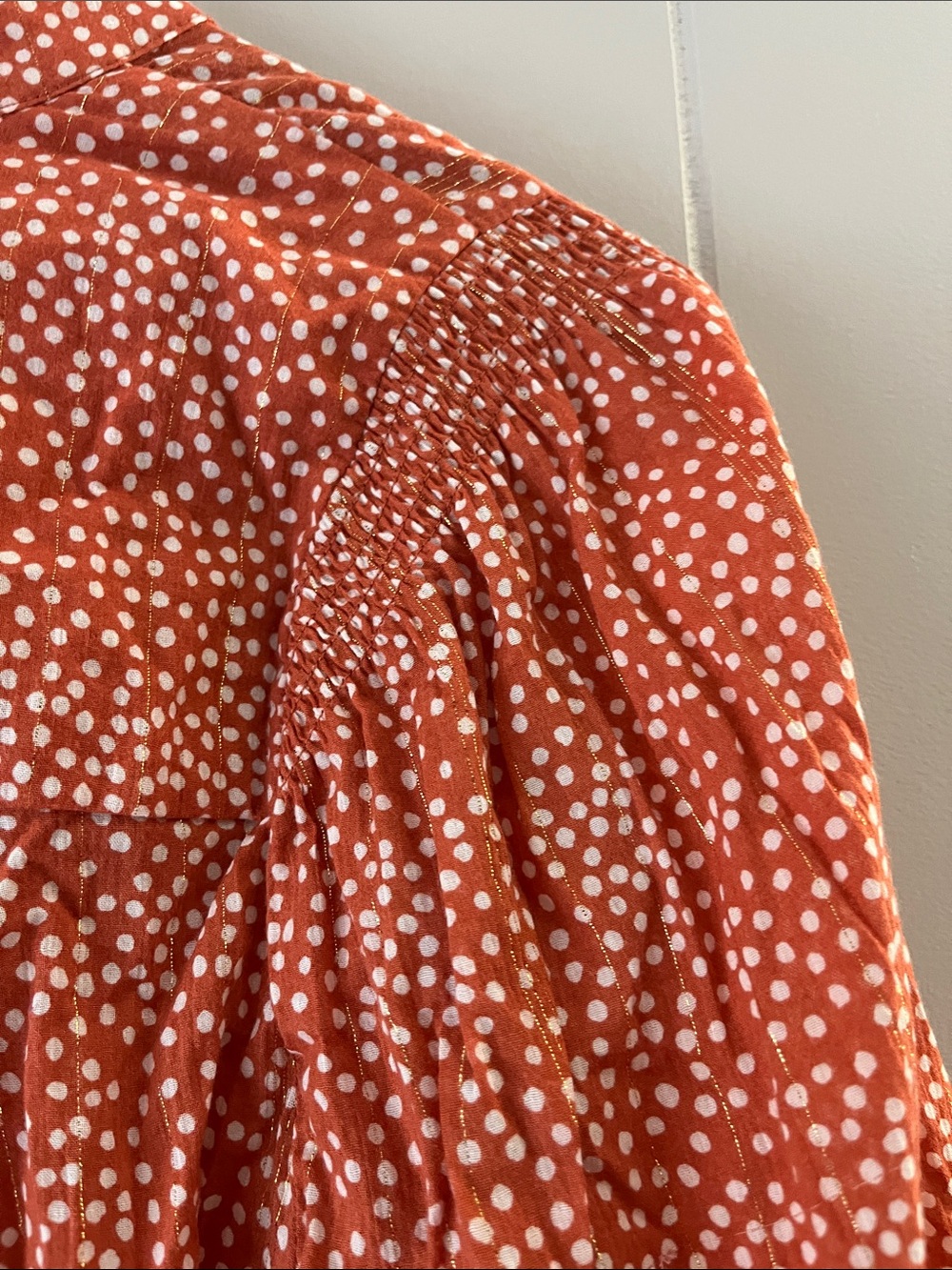 LOFT Rust Orange Dot Button-Front Blouse - Picture 12 of 13